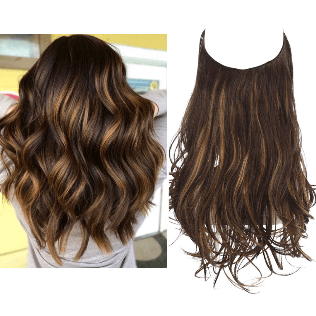 Dark Brown with Blonde Highlight + 1 FREE HALO / 18 Inch